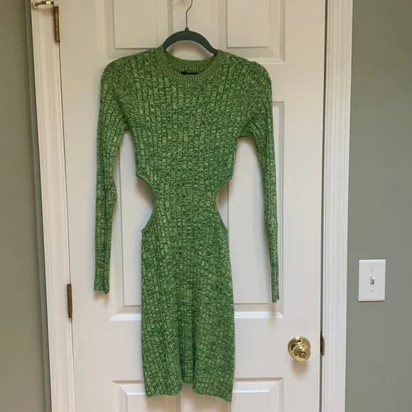 AFRM Dove Cutout Long Sleeve Ribbed Sweater Dress, Size Small in Marled Green at Nordstrom AFRM Dove Cutout Long Sleeve Ribbed Sweater Dress, Size Small in Marled Green at Nordstrom